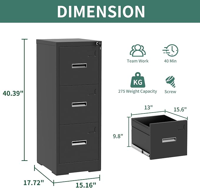 Black 3 Drawer File Cabinets - Image 3