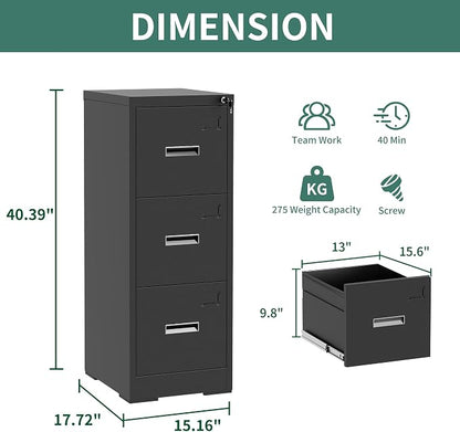 Black 3 Drawer File Cabinets - Image 3