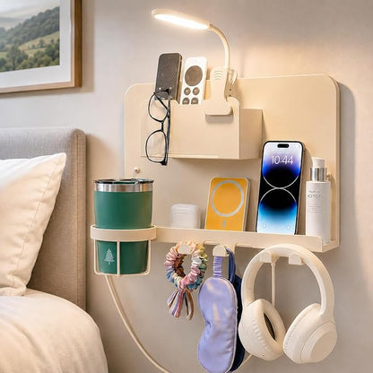 Floating Bedside Wall Shelf, Metal Bedside Wall Organizer by ODCPN