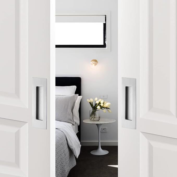 Ravinte 2 Pack Brushed Nickel Sliding Closet Door Handles Silver Flush Pulls - Image 8
