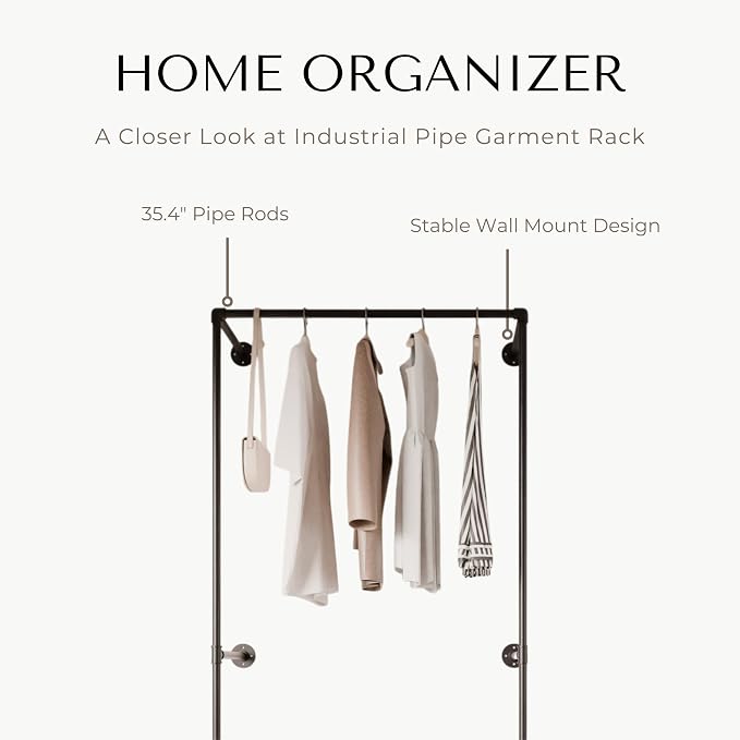 Industrial Pipe Clothing Rack, Heavy Duty Wall Mounted Clothes Rack, Retail - Image 3