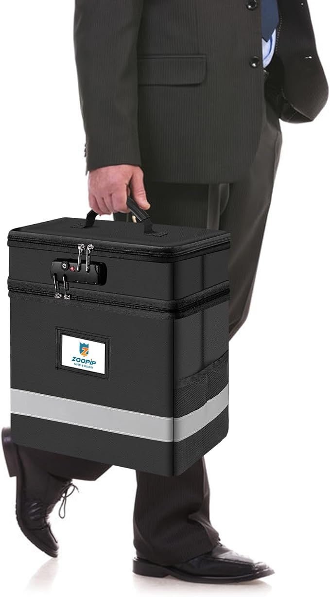Fireproof File Box with Lock, 2 Layer Document Box Storage Organizer, Suitable - Image 6