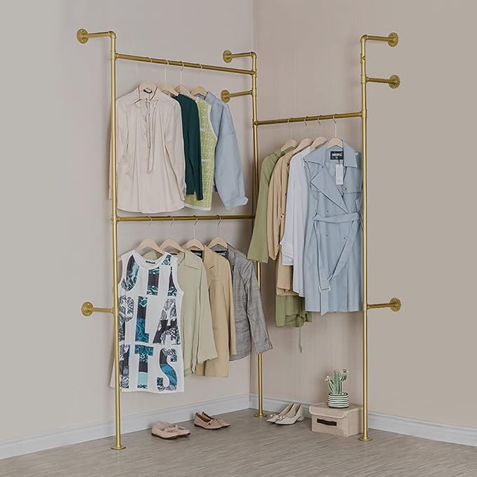 Modern Simple Industrial Pipe Double Hanging Rods Clothing Rack, Clothes Rack - Image 2
