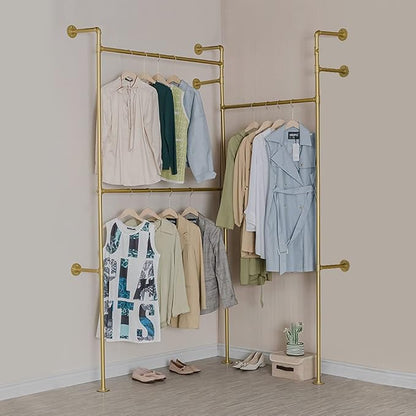 Modern Simple Industrial Pipe Double Hanging Rods Clothing Rack, Clothes Rack - Image 2