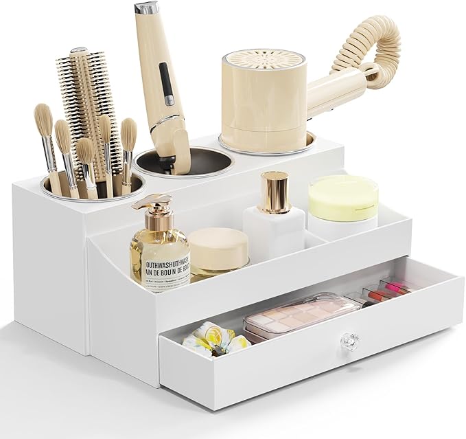 Acrylic Hair Dryer Holder with Drawer, Bathroom Organizer Countertop Drawers by GFWARE