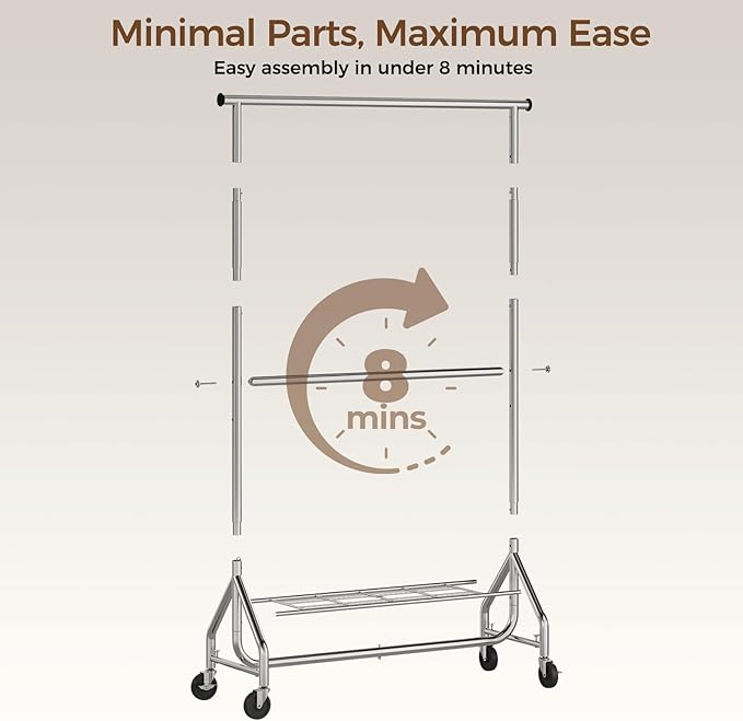 HYSEYY Heavy Duty Clothes Rack, Double Rod Clothing Rack - Image 6