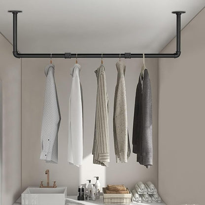 Industrial Iron Pipe Clothes Hanging Bar DIY Wall-Mounted Garment Rack Heavy - Image 5
