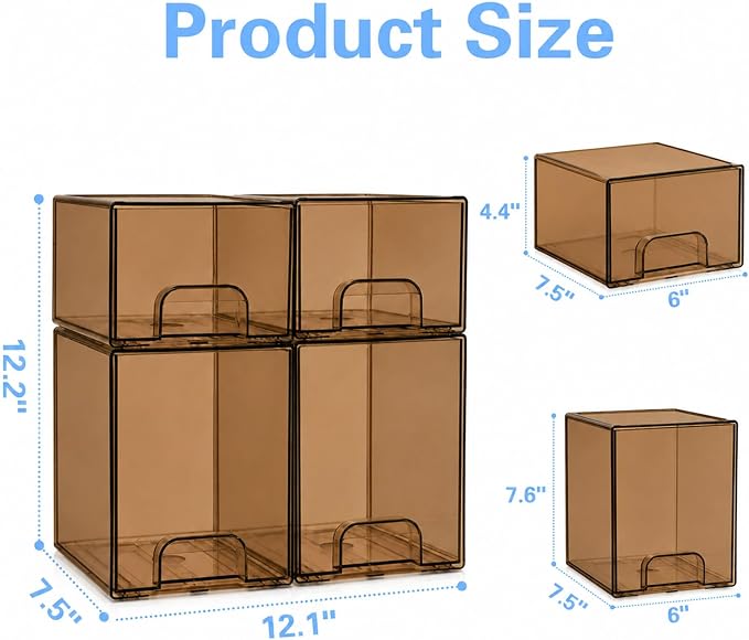 Baby Bottle Organizer, 4 Pack Tea Brown Acrylic Stackable Storage Drawers - Image 4