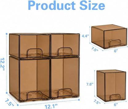 Baby Bottle Organizer, 4 Pack Tea Brown Acrylic Stackable Storage Drawers - Image 4