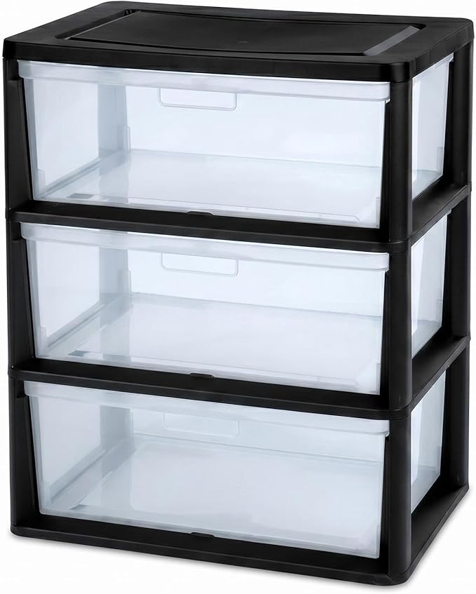 Wide 3 Drawer Tower, Plastic Storage Drawers by Unknown