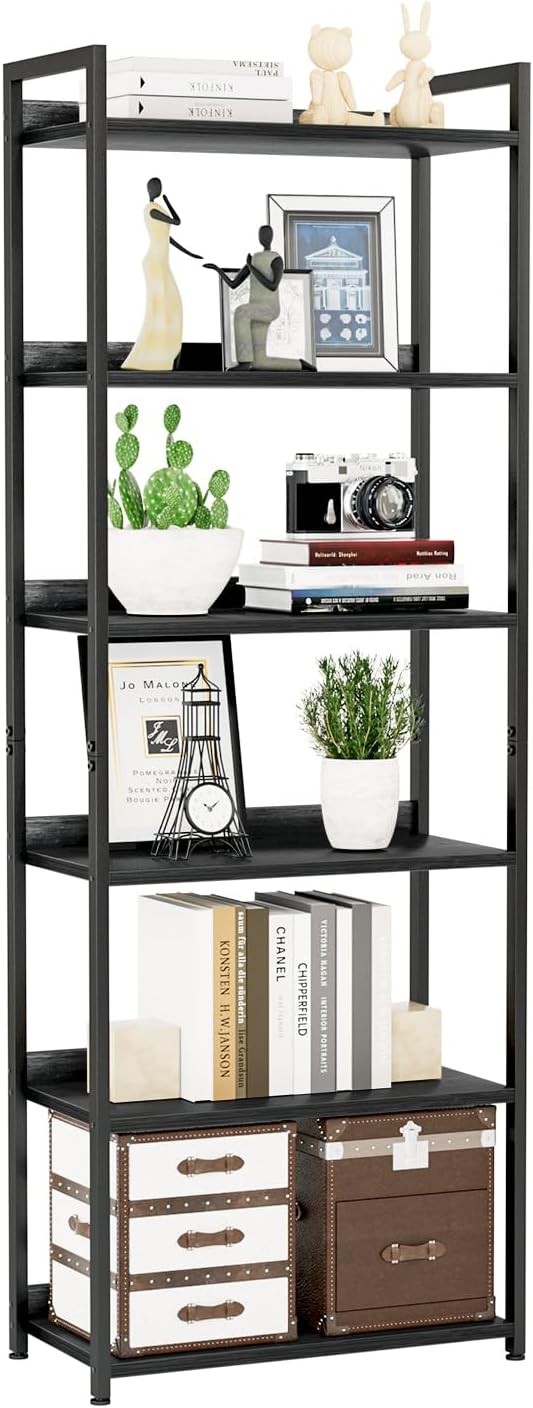 NUMENN Bookshelf, 6 Tier Freestanding Shelving Unit, Falling Prevention Baffle by NUMENN