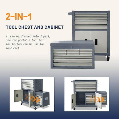 13-Drawer Double Door Rolling Tool Chest, 2 in 1 Detachable Tool Chest - Image 6