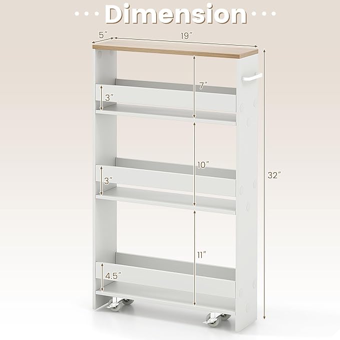 MAT EXPERT Slim Rolling Storage Cart, 4-Tier Freestanding Slim Storage Cart - Image 8