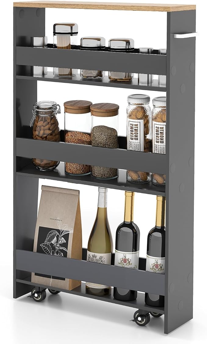 Slim Rolling Storage Cart, 4 Tier Narrow Kitchen Cart by SILKYDRY