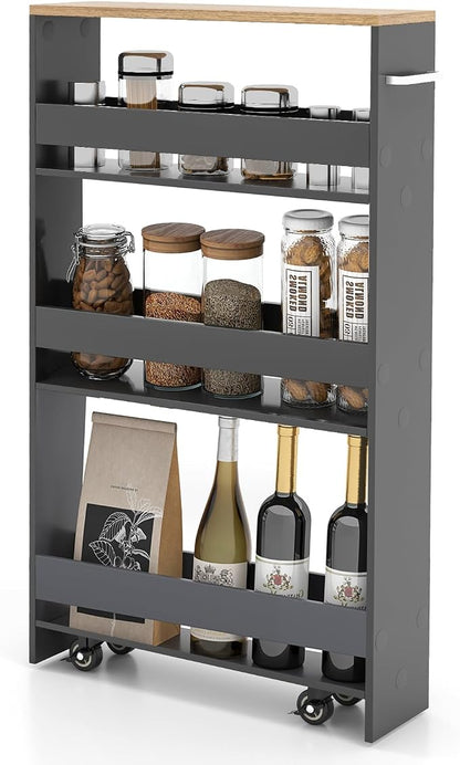 Slim Rolling Storage Cart, 4 Tier Narrow Kitchen Cart by SILKYDRY