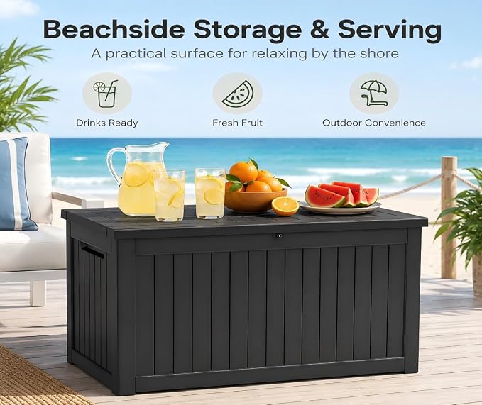 155 Gallon Outdoor Deck Storage Box, Large Waterproof Resin Patio Storage Box - Image 9