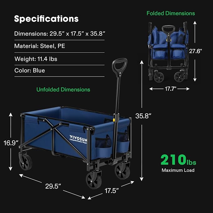VIVOSUN Collapsible Folding Wagon, Outdoor Utility - Image 6