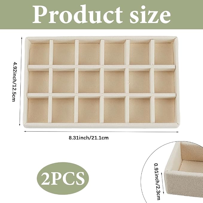 2Pcs 5 x 8.3 Inch Jewelry Box Tray Velvet Jewelry Drawer Insert Antique White - Image 2