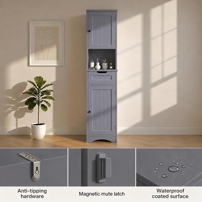 Gizoon 67” H Tall Bathroom Storage Cabinet, Narrow Storage Cabinet, Living Room - Image 8