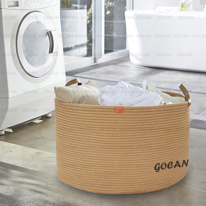 Extra Large Storage Laundry Basket 22" X 22"X 14" Cotton Rope Woven Basket - Image 7