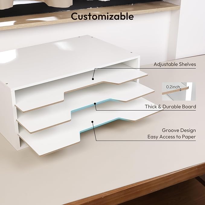 12x18 Construction Paper Organizer, 4-Tiers Paper Storage Shelf, Wooden Desk - Image 4