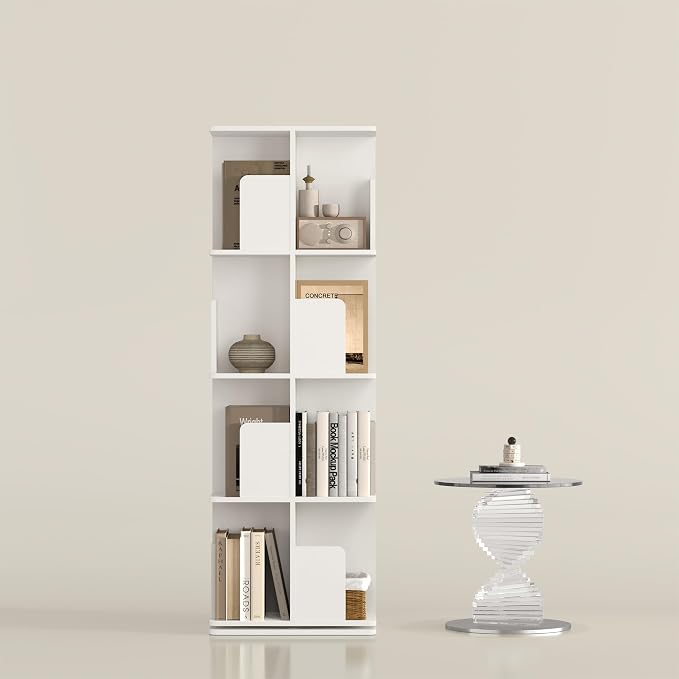 YOWOS VITRU Spin 360 Rotating Bookshelf Tower, Square Wood Spinning Bookcase by YOWOS