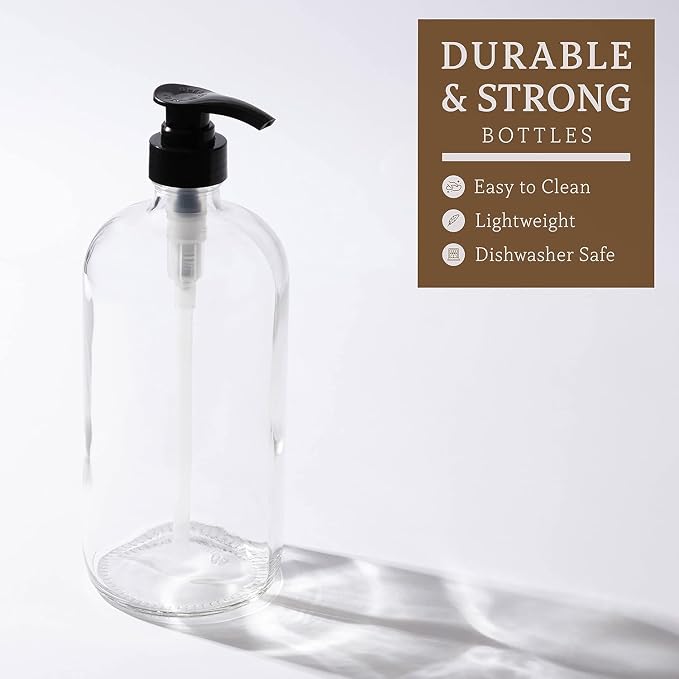 32 Ounce Large Amber Glass Boston Round Bottles w/Natural Color Pumps. Great - Image 3