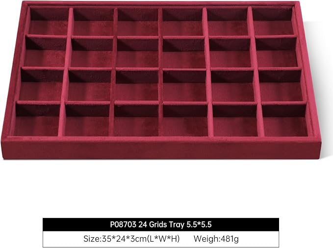 Velvet Stackable Jewelry Display Tray, 24 Grid Earring Ring Storage Tray - Image 2
