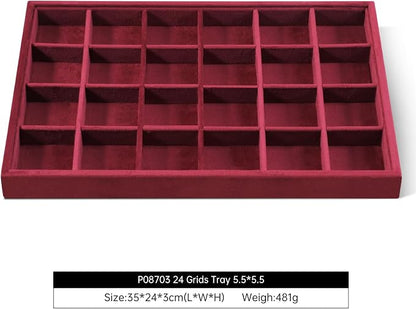 Velvet Stackable Jewelry Display Tray, 24 Grid Earring Ring Storage Tray - Image 2