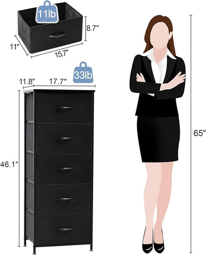 Tall Dresser Vertical Fabric Storage Tower Organizer, 5 Drawers | Sturdy Steel - Image 3