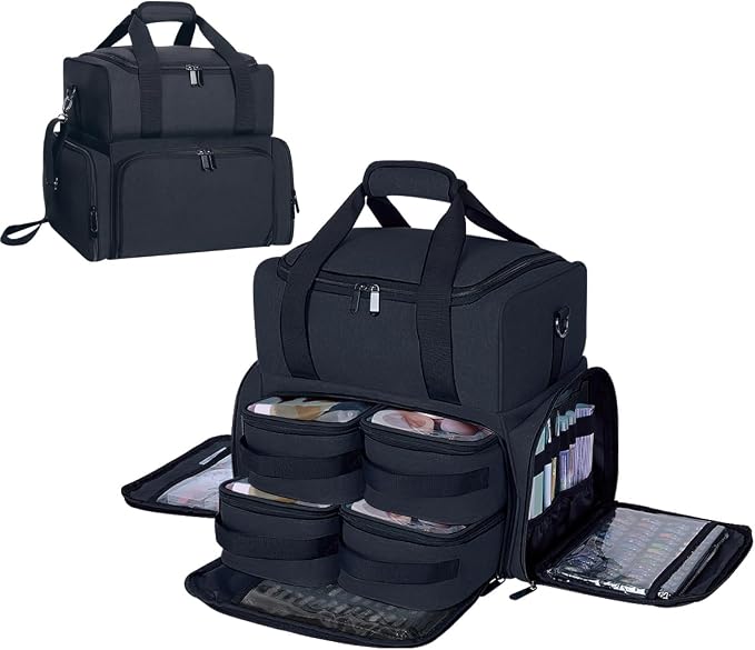 Large Cosmetic Bag with 4 Removable Case and 2 Removable Dividers Double Layer by UOZL