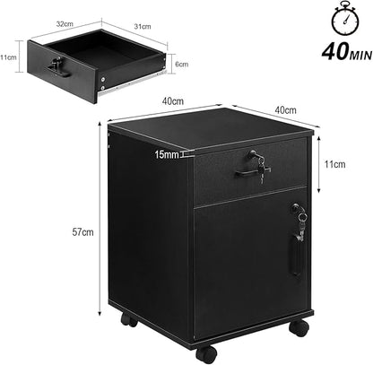 File Cabinet with Lock and Drawer, Mobile Under Desk Storage Cabinet with 360° - Image 3