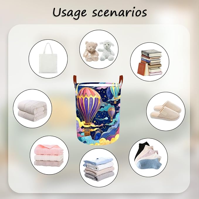 Laundry Baskets 15.7x19.7 Inch Large Hot Air Balloon Night Sky Design - Image 4