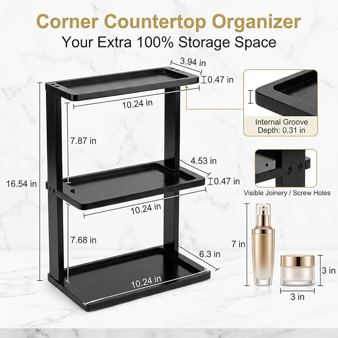 PEKER Bamboo Bathroom Organizer Countertop – Vanity Storage Shelf - Image 3