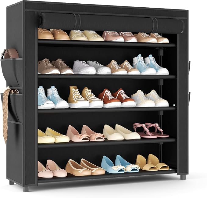 LANTEFUL Shoe Rack with Covers 5 Tier Tall Shoe Rack Organizer Large Capacity by LANTEFULforTidyingHouse
