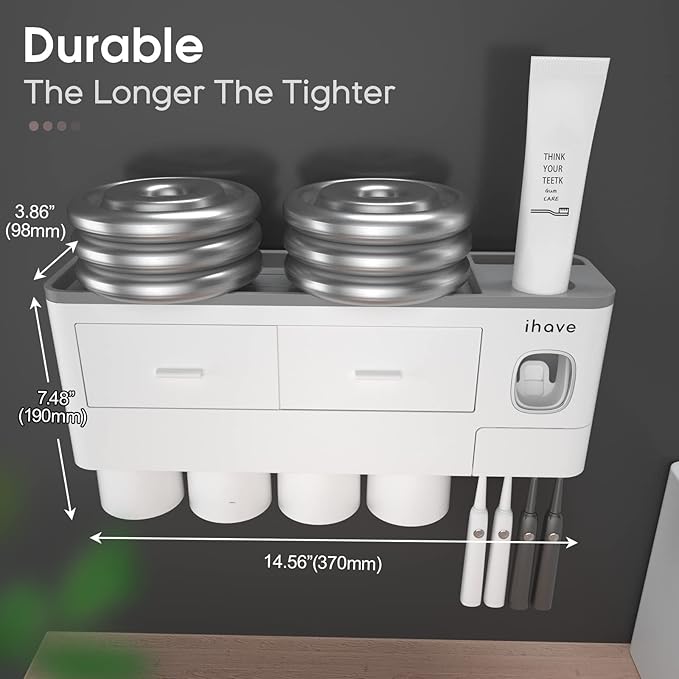 iHave Toothbrush Holders for Bathrooms, 4 Cups Toothbrush Holder Wall Mounted - Image 4