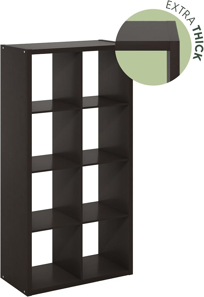 Furinno CUBICLE 8-Cube Book Shelf, Extra Thick Frame Bookshelf, Dark Oak | - Image 9