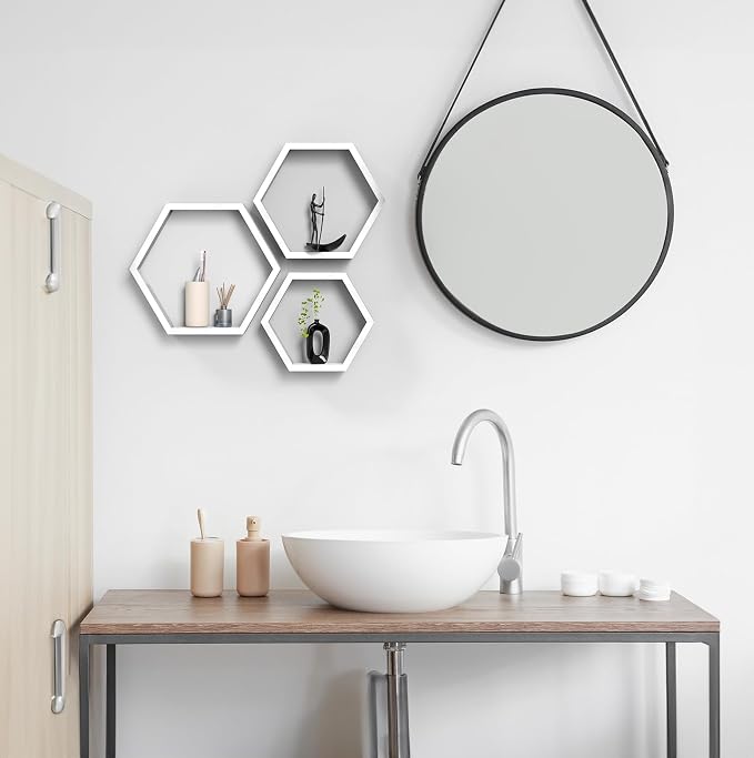 CADUKE Hexagon Floating Shelves Set of 3, Modern Honeycomb Floating Hanging - Image 8