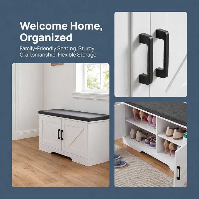 HOMSHO Farmhouse Shoe Storage Bench - Image 9