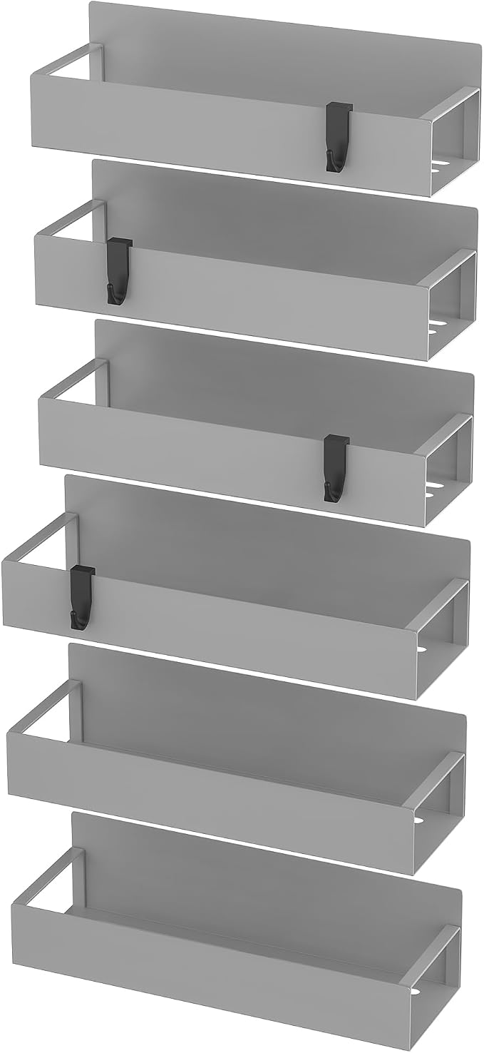 Metal Magnetic Spice Rack for Refrigerator Gray, 6 Pack | Magnetic Shelves - Image 6