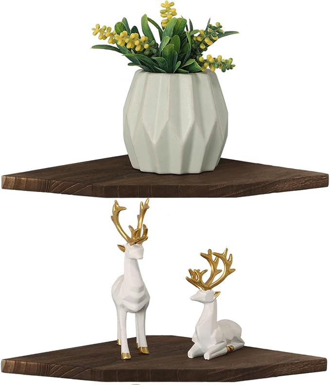 Joiishom Wood Corner Wall Shelves Set of 2, Solid Wood Corner Floating Shelves - Image 5