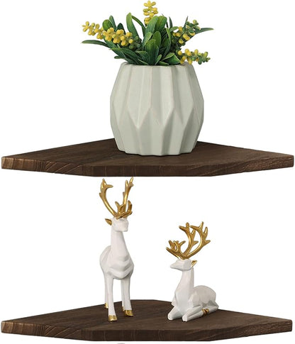 Joiishom Wood Corner Wall Shelves Set of 2, Solid Wood Corner Floating Shelves - Image 5