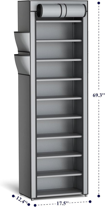 Kitsure 10-Tier Shoe Rack with Cover, Vertical Shelf, 17.5" Wide, Shoe Organizer - Image 2