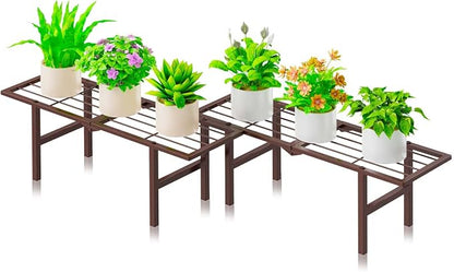 2 Pack Metal Plant Stand Outdoor Indoor, 1 Tier Folding Tiered Flower Plant by JSYONII