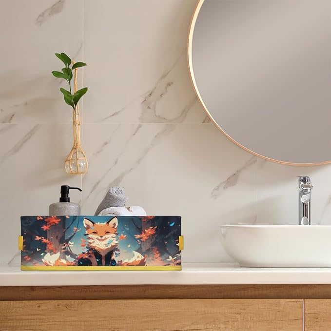 Colorful Fox Flower Tree Bathroom Storage Basket, Foldable - Image 6