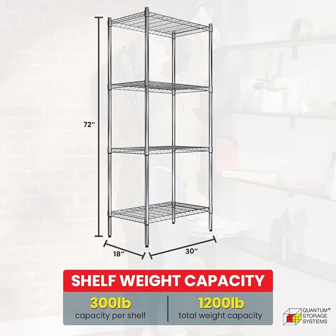Quantum Storage Systems RWR72-1830LD Adjustable Wire Chrome 4 Shelves 72" H x - Image 3
