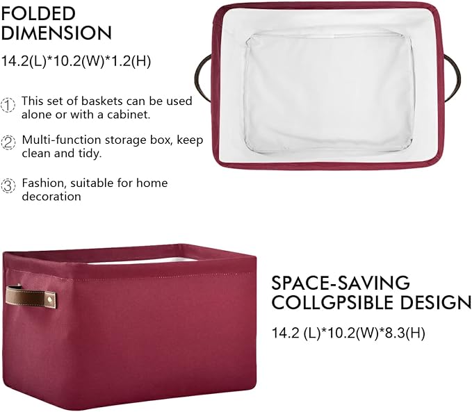 Burgundy Red Solid Color Foldable Storage Basket - Image 2