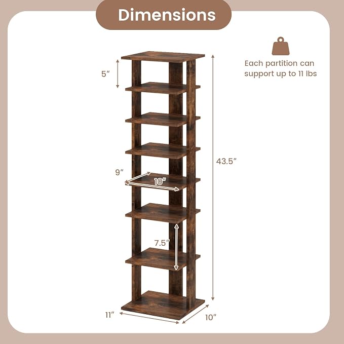 Tangkula 8-Tier Vertical Shoe Rack, Space-Saving Corner Shoe Organizer - Image 2