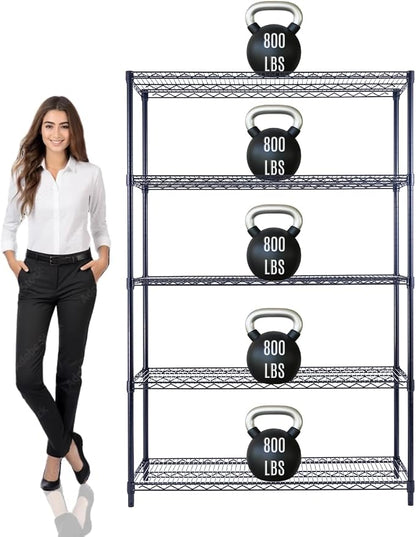 48"x18"x72" PRIME HEAVY DUTY Black 5-Tier Wire Shelving NSF 4000 LBS MAX by StimulateLiving