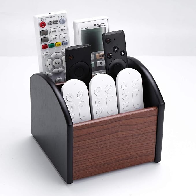 MaxGear Remote Control Holder Caddy, Wooden Desk Organizer, 4 Compartments | - Image 2